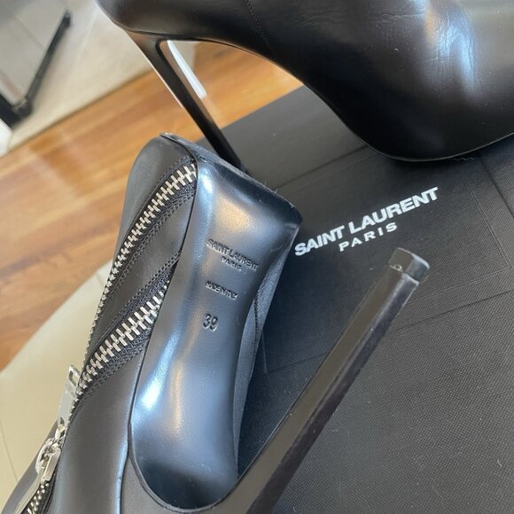 Yves Saint Laurent Black Leather Ankle Booties with High Heel - Picture 3 of 7